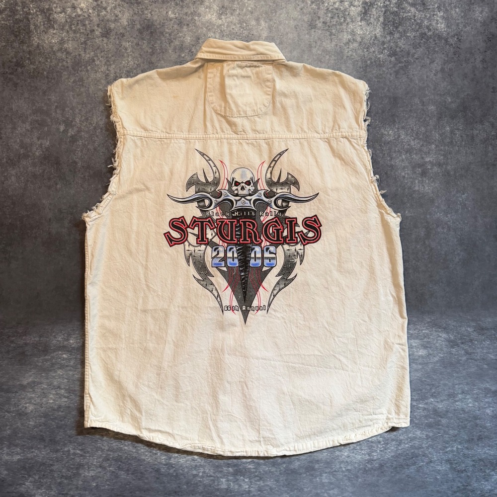 Vintage Sturgis 2006 Black Hills Rally Sleeveless Collared Shirt Mens 2XL Y2K
